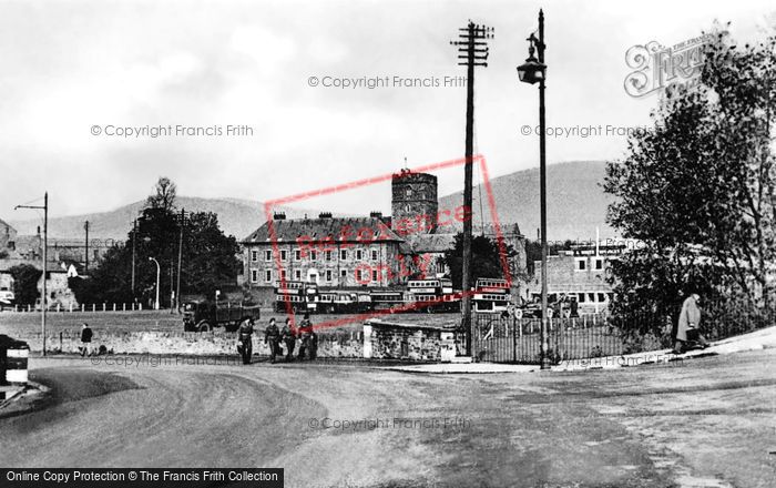 Photo of Abergavenny, St Mary's Church And The Bus Depot c.1950