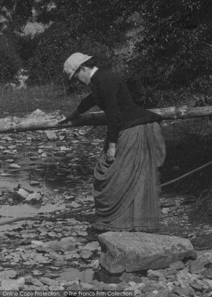 Photo of Abergele, Lady Crossing The Stream 1890