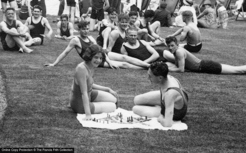 Aldershot, Couple Playing Chess by the Bathing Pool 1931