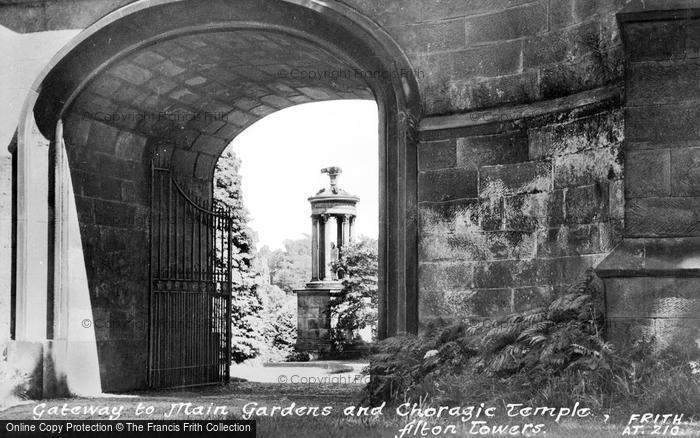 Photo of Alton Towers, Gateway To Main Gardens And Choragic Temple c.1955