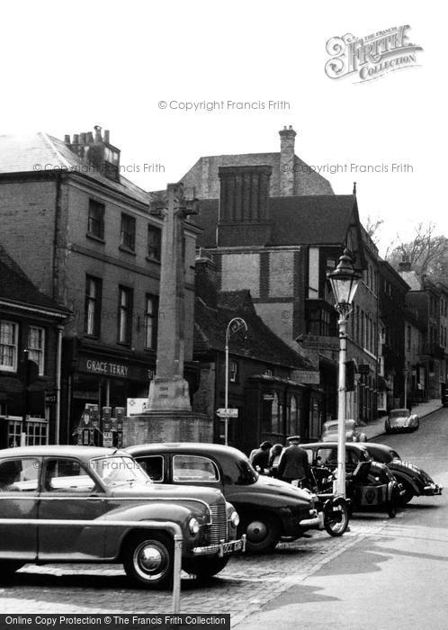 Photo of Arundel, Cars And People By The War Memorial c.1955