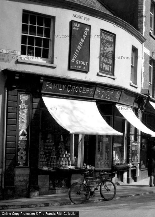 Photo of Axminster, The Square, Harris Family Grocer c.1940