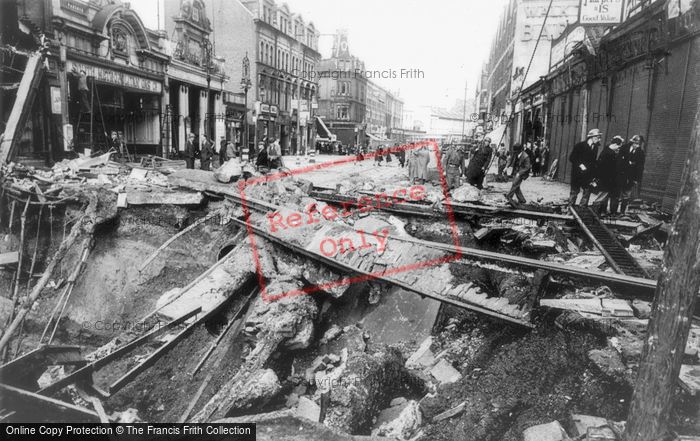 Photo of Balham, Damaged Tram Tracks At The Underground Station 1940