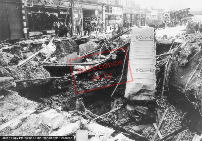 Photo of Balham, The Blitz, Bus In Bomb Crater 1940