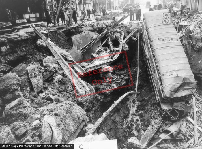 Photo of Balham, War Damaged Tram Tracks At The Underground Station 1940