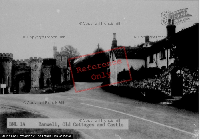 Photo of Banwell, Old Cottages And The Castle c.1955