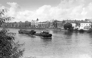 Barge And Tug On The River Thames c.1960, Barnes