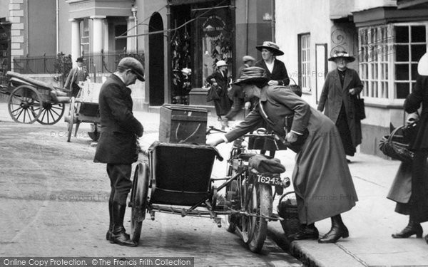 Photo of Barnstaple, Motor Cycle In Boutport Street 1919