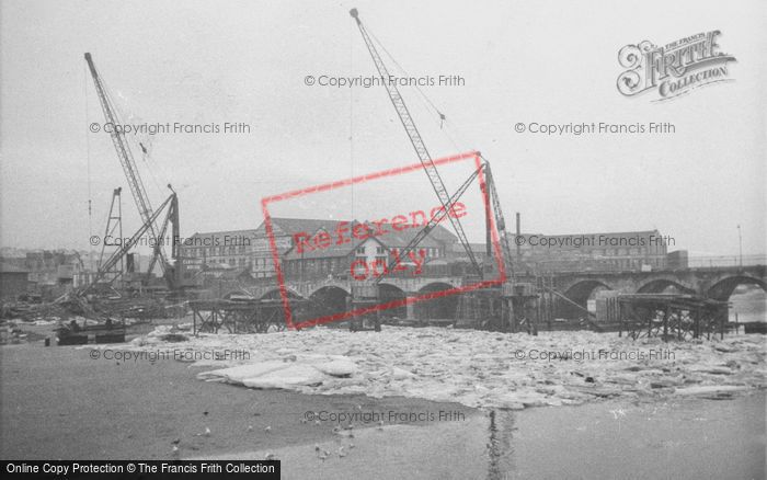 Photo of Barnstaple, Widening The Bridge Over The Frozen River Taw 1963