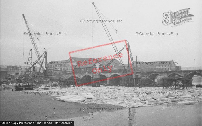 Photo of Barnstaple, Widening The Bridge Over The Frozen River Taw 1963
