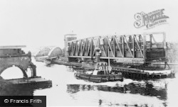 Barton Upon Irwell, Aqueduct And Open Road Bridge With Tug c.1955, Barton Upon Irwell