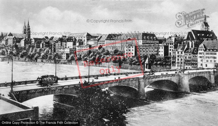 Photo of Basel, Middle Rhine Bridge And Rhine View c.1930