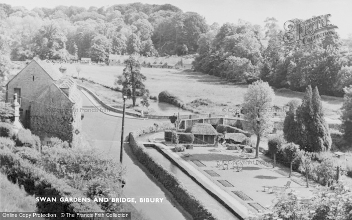Photo of Bibury, Swan Gardens And Bridge c.1955
