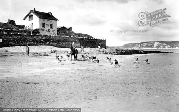 Photo of Bigbury On Sea, Foxhounds On Beach, Burgh Island 1924