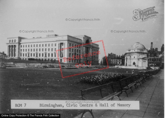 Photo of Birmingham, Civic Centre And Hall Of Memory c.1955