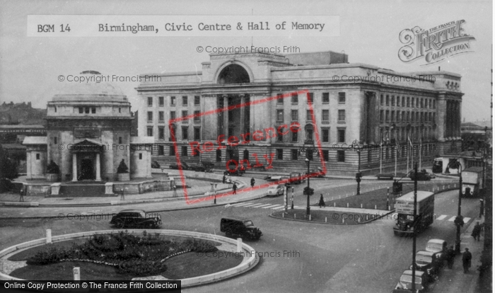 Photo of Birmingham, Civic Centre And Hall Of Memory c.1955