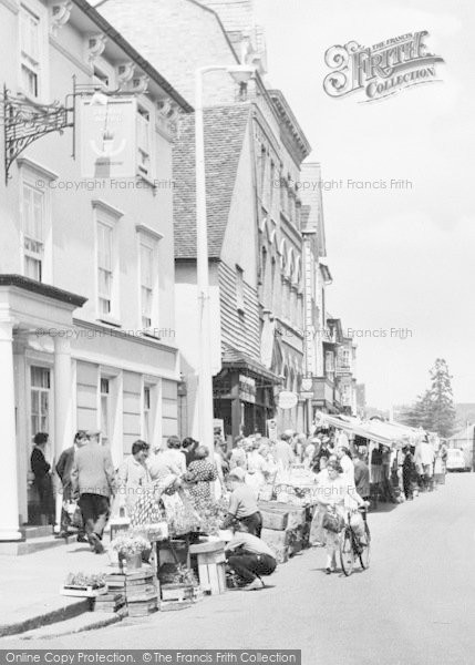 Photo of Bishop's Stortford, George Hotel, And Market Stalls c.1960