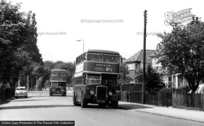 Photo of Bishopstoke, Buses In Fair Oak Road c.1960
