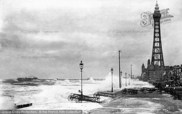 Photo of Blackpool, Rough Sea And The Tower 1896