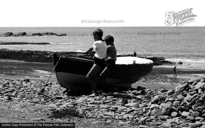 Photo of Borth, Boys And Boat, Craig Y Wylfa c.1955