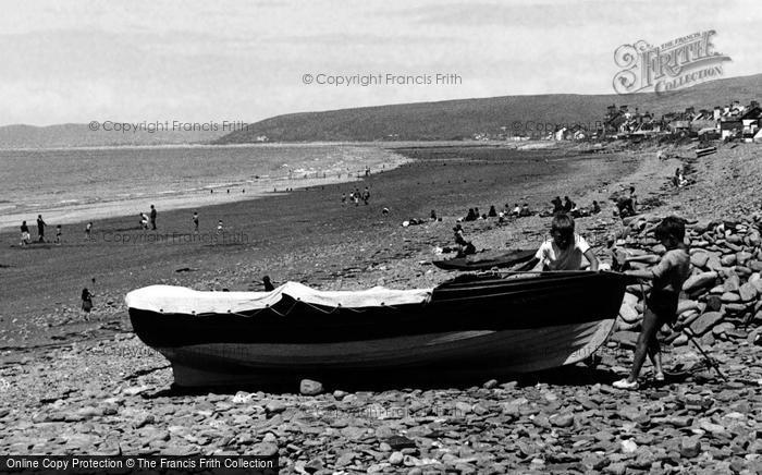 Photo of Borth, Boys And Boat On The Beach c.1955