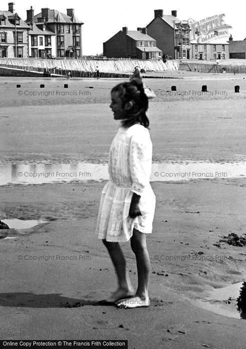 Photo of Borth, Girl On The Beach 1922