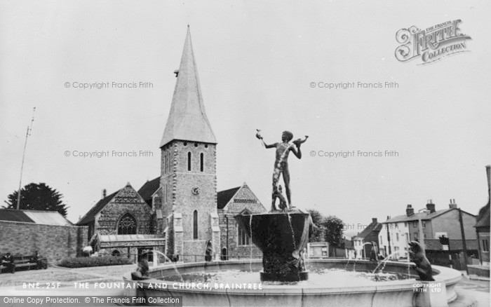 Photo of Braintree, The Fountain And Church c.1955