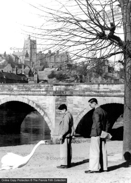Photo of Bridgnorth, Boys And Swans At Severn Bridge c.1950