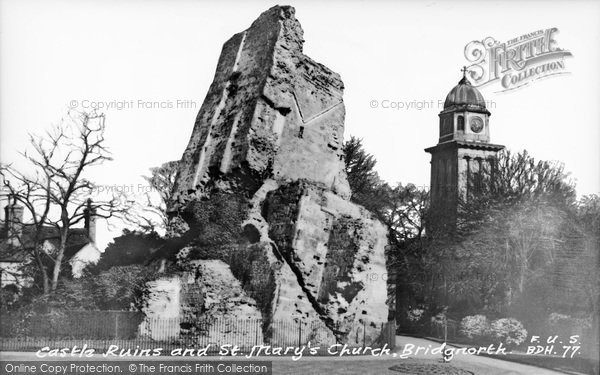 Photo of Bridgnorth, Castle Ruins And St Mary's Church c.1955