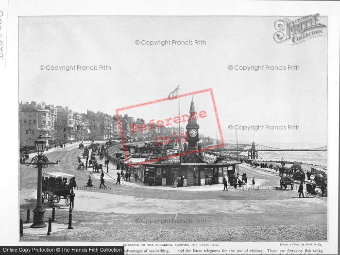 Photo of Brighton, Entrance To Aquarium Showing Chain Pier c.1890
