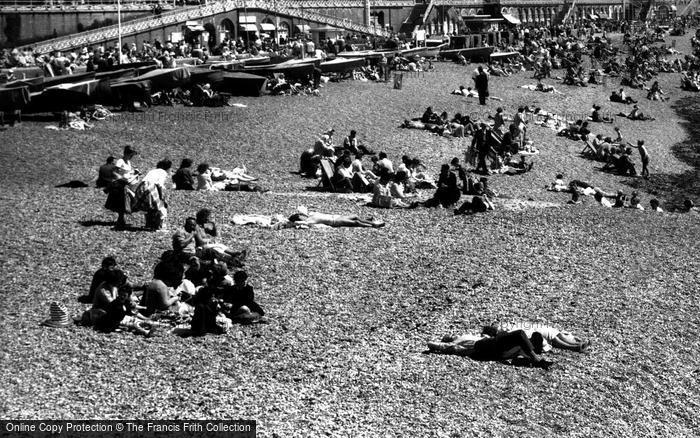 Photo of Brighton, Sunbathing On The Beach c.1955