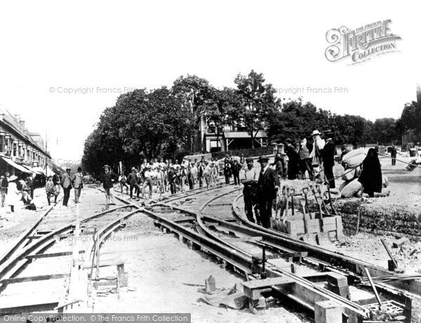 Photo of Brighton, Tramway Construction, Lewes Road c.1900