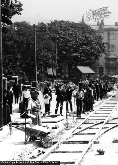 Photo of Brighton, Tramway Construction Workers, The Steine c.1900
