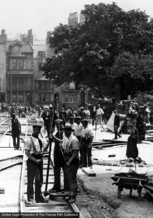 Photo of Brighton, Tramway Construction Workers, The Steine c.1900