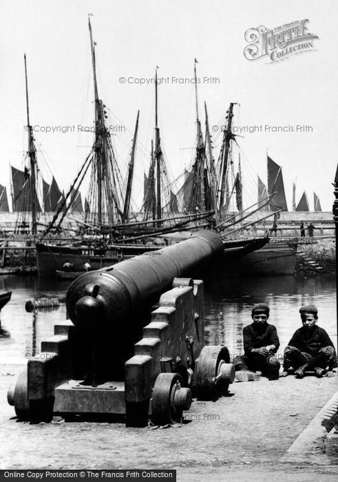 Photo of Brixham, Boys By The Cannon 1906