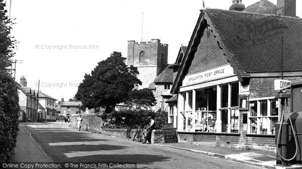 Photo of Broughton, The Post Office And St Mary's Church c.1955