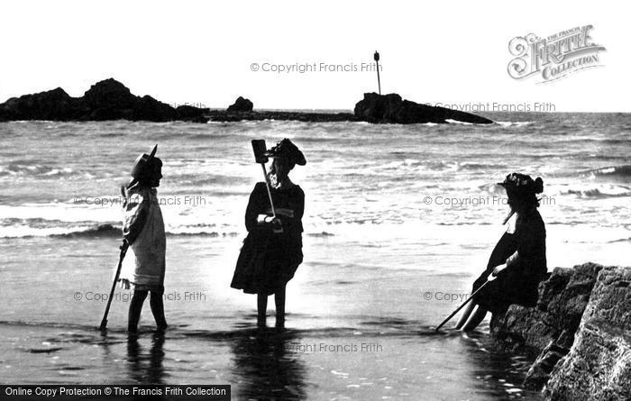 Photo of Bude, Girls At Barrel Rock 1893