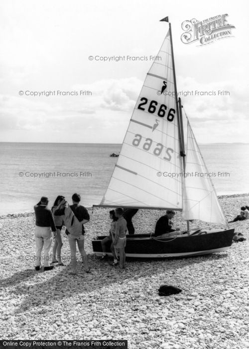 Photo of Budleigh Salterton, Sailing Boat On The Beach c.1960
