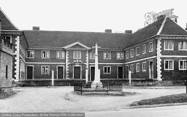 Photo of Buntingford, War Memorial And Old Almshouses c.1955