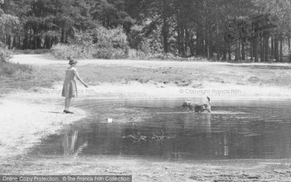 Photo of Burghfield Common, The Fishpond, A Girl And Her Dog c.1955