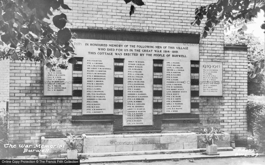 Burwell, the War Memorial c1960