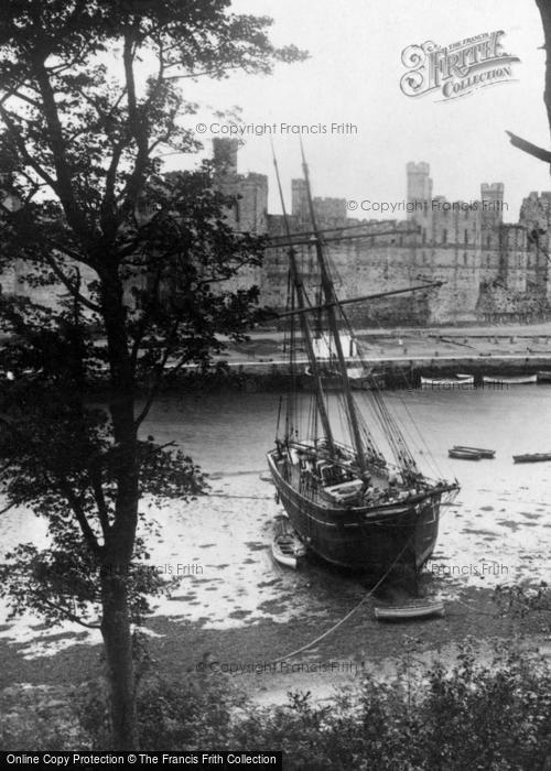 Photo of Caernarfon, Castle And Ship On River Seiont c.1935