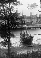 Castle And Ship On River Seiont c.1935, Caernarfon