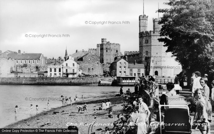 Photo of Caernarfon, The Promenade And Beach c.1955