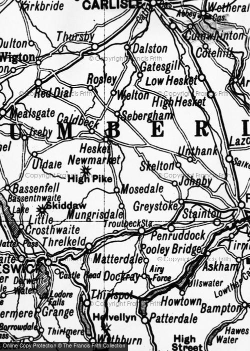 Photo of Caldbeck, Cumbria Map c.1950