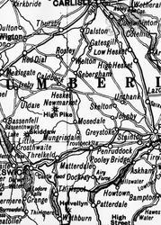 Cumbria Map c.1950, Caldbeck
