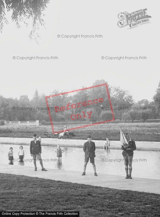 Photo of Cambridge, Children's Paddling Pool, Boy With A Toy Boat 1931