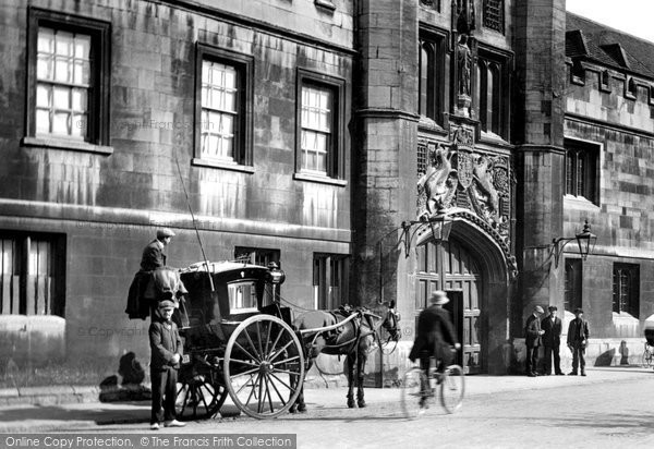 Photo of Cambridge, Hansom Cab Outside Christ's College 1908