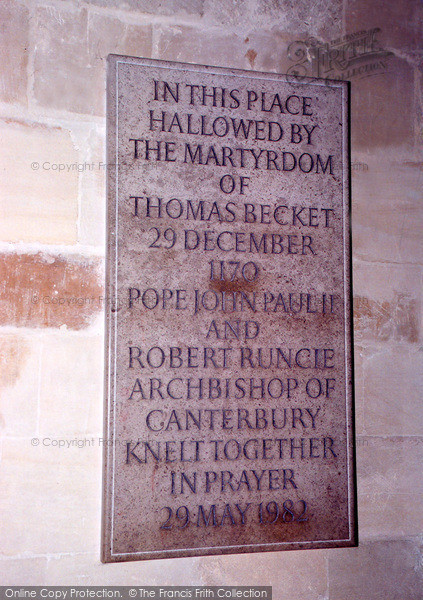 Photo of Canterbury, Cathedral, Plaque At Thomas Becket Murder Site 2005