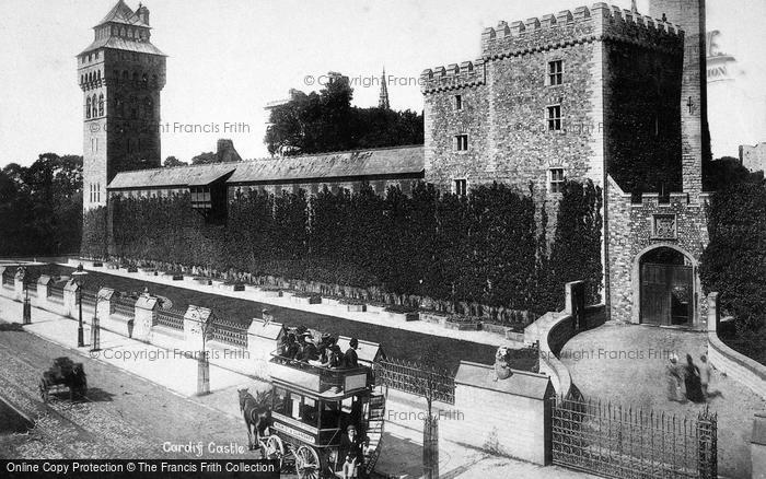 Photo of Cardiff, Castle And Horsedrawn Bus 1893